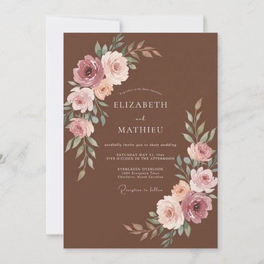 Cocoa Stof Roze Ranunculus Eucalyptus Bruiloft Kaart (Voorkant)