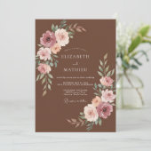 Cocoa Stof Roze Ranunculus Eucalyptus Bruiloft Kaart (Staand voorkant)