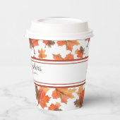 Cocoa Stripes & Golden Fall Bladeren Papieren Bekers (Links)