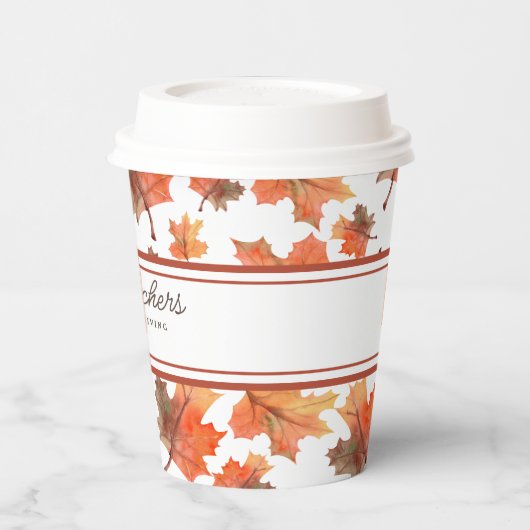 Cocoa Stripes & Golden Fall Bladeren  Papieren Bekers (Links)