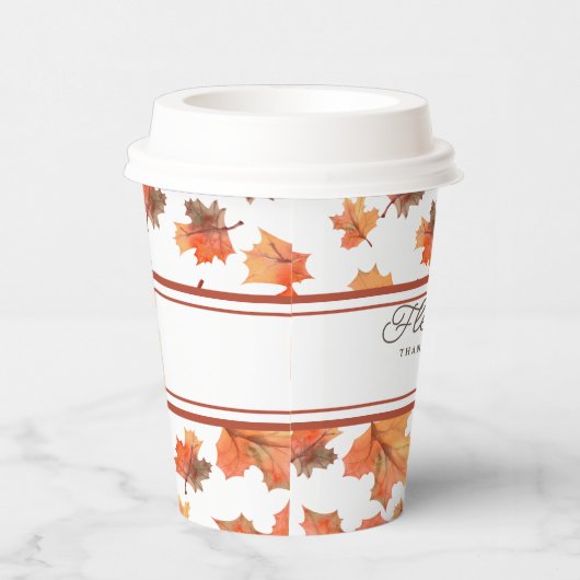 Cocoa Stripes & Golden Fall Bladeren Papieren Bekers (Rechts)