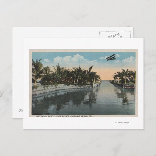 Cocoanut Grove, FL - Curtis James Estate Canal Briefkaart (Voorkant / Achterkant)
