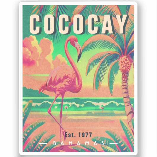 CocoCay Bahamas Retro Flamingo Souvenir jaren 1950 Sticker (Voorkant)