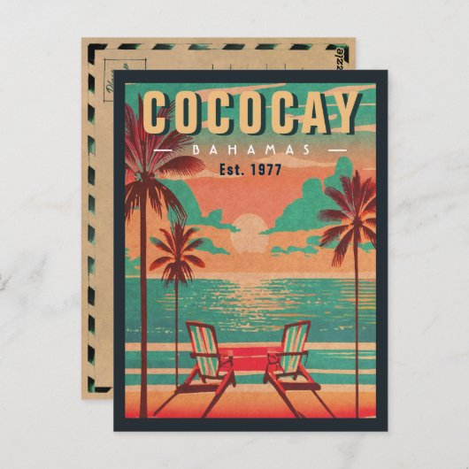 CocoCay Bahamas Retro Sunset Souvenir jaren 1950 Briefkaart (Voorkant / Achterkant)