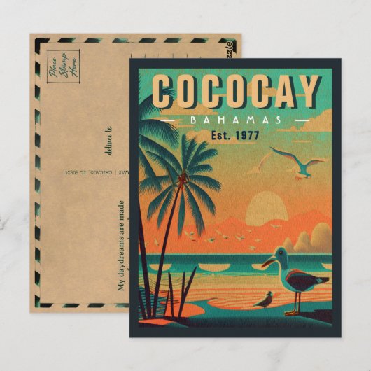 CocoCay Bahamas Retro Zeemeeuw Souvenir jaren 1950 Briefkaart (Voorkant / Achterkant)