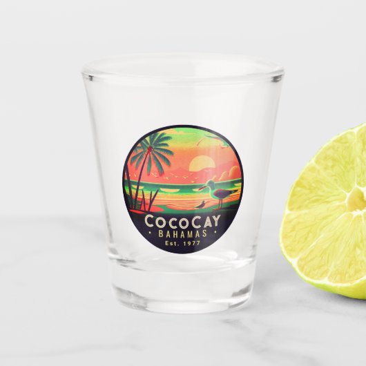 CocoCay Bahamas Retro Zeemeeuw Souvenir jaren 1950 Shot Glas (Voorkant)