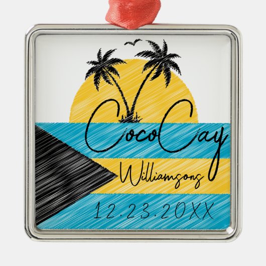 CocoCay Bahamas Vlag Palmboom Zonsondergang Souven Metalen Ornament (Voorkant)