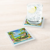 COCODRILLO MET KOKOSWATER GLAZEN ONDERZETTER (Schuin)