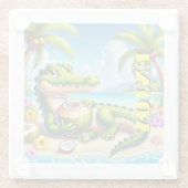 COCODRILLO MET KOKOSWATER GLAZEN ONDERZETTER (Achterkant)