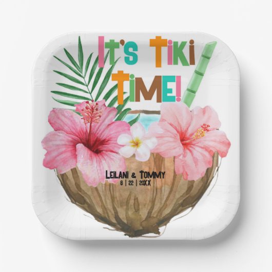 Coconut Cocktail Tropical Tiki Party Papieren Bordje (Voorkant)