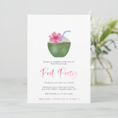 Coconut Cocktail Volwassenen Tropische Pool Party Kaart (Staand voorkant)