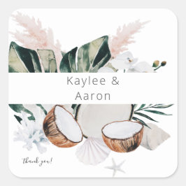 Coconut Coral & White Floral Hartelijk dank Vierkante Sticker