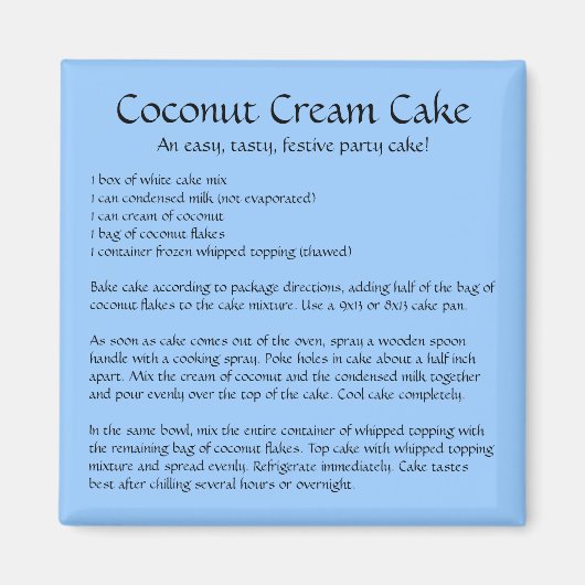 Coconut Cream Cake Recept op een Magnet (Voorkant)