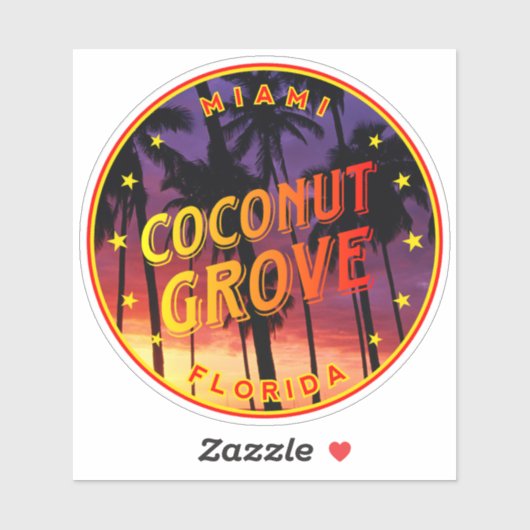 Coconut Grove Miami Sunset Florida, Coconut Grove Sticker (Vel)