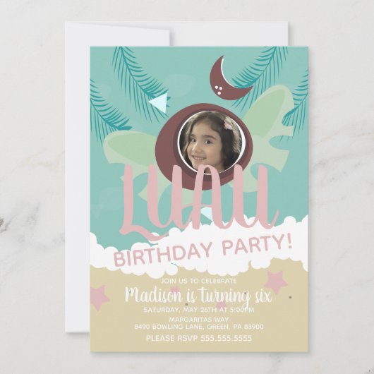 Coconut Luau Foto Tropical Birthday Party Kaart (Voorkant)