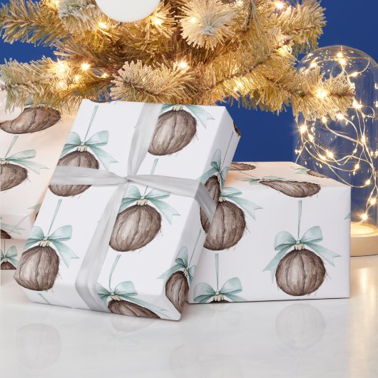Coconut Ornaments Light Blue Bows Christmas Cadeaupapier (Feestdagen)