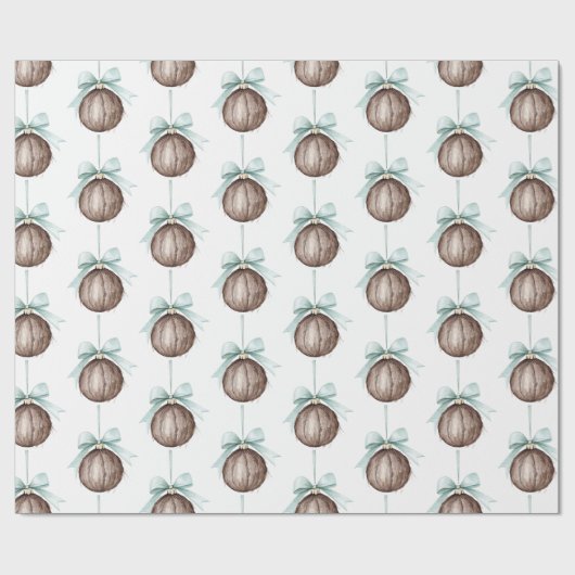 Coconut Ornaments Light Blue Bows Christmas Cadeaupapier (Vlak)