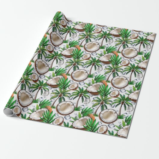 Coconut Palm Tree Tropical Pattern Design Cadeaupapier (Uitgerold)