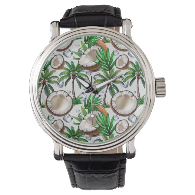 Coconut Palm Tree Tropical Pattern Design Horloge (Voorkant)