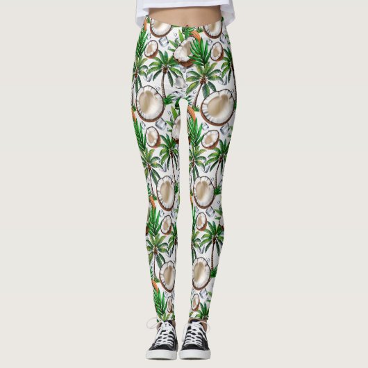 Coconut Palm Tree Tropical Pattern Design Leggings (Voorkant)