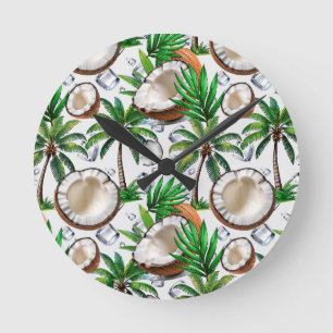 Coconut Palm Tree Tropical Pattern Design Ronde Klok