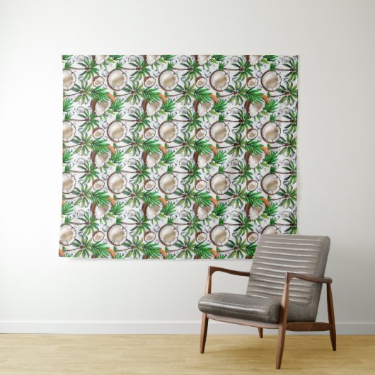 Coconut Palm Tree Tropical Pattern Design Wandkleed (In Situ (horizontaal))