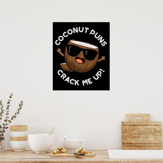 Coconut Puns zet me op schamele fruitpun Dark BG Poster (Keuken)