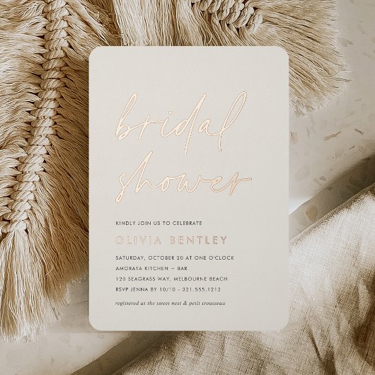 Coconut + Roos | Minimalistisch Script Bruidsdouch Folie Uitnodiging