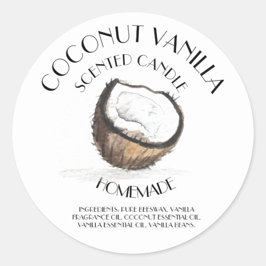 Coconut Vanilla Homemade Ingrediënten Typografie Ronde Sticker (Voorkant)