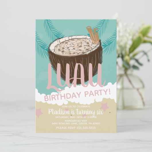 Coconuts Luau Tropical Birthday Party Kaart (Staand voorkant)
