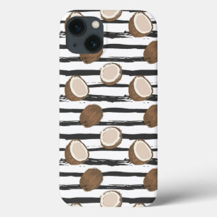 Coconuts on Grunge Stripes Pattern iPhone 13 Hoesje