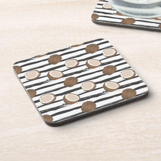 Coconuts on Grunge Stripes Pattern Drankjes Onderzetter (Linkerzijde)