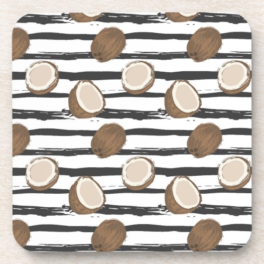 Coconuts on Grunge Stripes Pattern Drankjes Onderzetter (Voorkant)