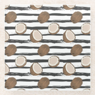Coconuts on Grunge Stripes Pattern Glazen Onderzetter