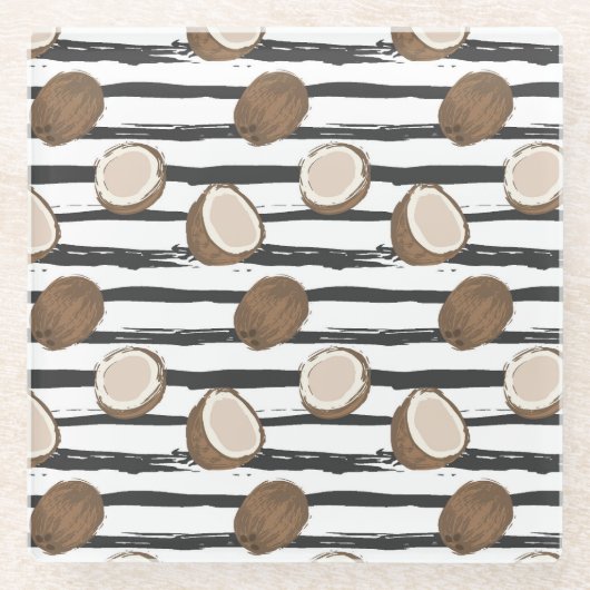 Coconuts on Grunge Stripes Pattern Glazen Onderzetter (Voorkant)