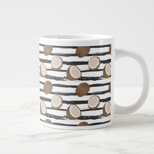 Coconuts on Grunge Stripes Pattern Grote Koffiekop (Rechts)