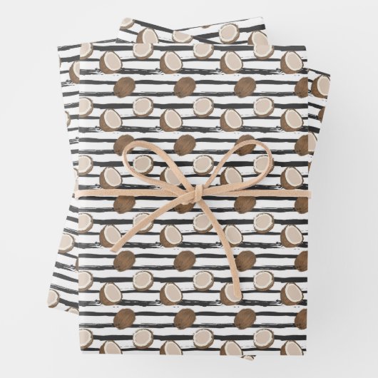 Coconuts on Grunge Stripes Pattern Inpakpapier Vel (In situ)
