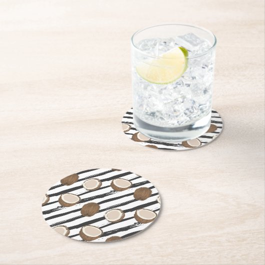 Coconuts on Grunge Stripes Pattern Ronde Kartonnen Onderzetter (Insitu)