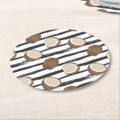 Coconuts on Grunge Stripes Pattern Ronde Kartonnen Onderzetter (Gebogen)