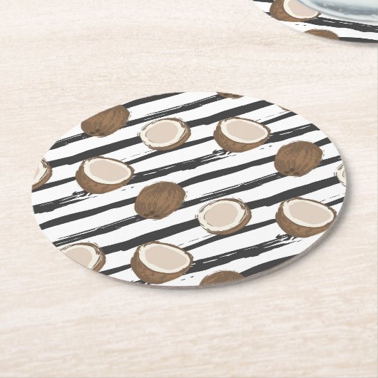 Coconuts on Grunge Stripes Pattern Ronde Kartonnen Onderzetter (Gebogen)