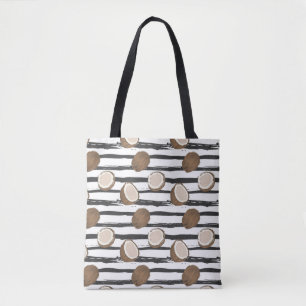 Coconuts on Grunge Stripes Pattern Tote Bag