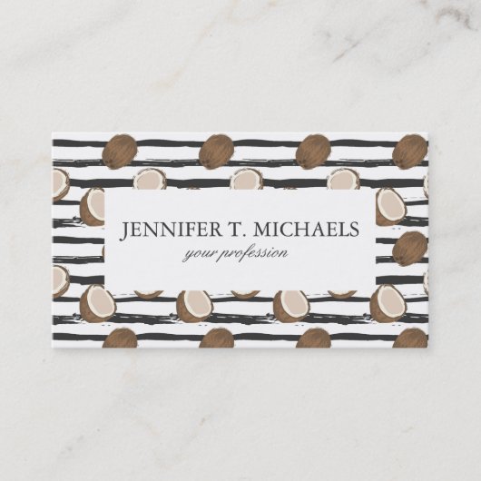 Coconuts on Grunge Stripes Pattern Visitekaartje (Voorkant)