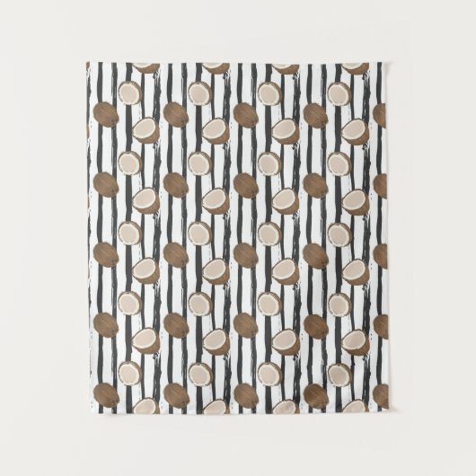 Coconuts on Grunge Stripes Pattern Wandkleed (Voorkant)