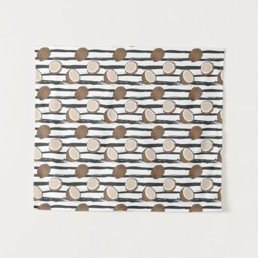 Coconuts on Grunge Stripes Pattern Wandkleed (Voorkant (horizontaal))
