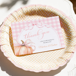 Cocotte Pompoen Roze Strik Baby Shower Bedankkaart
