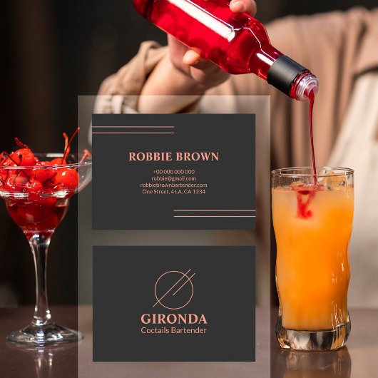 Coctail Bartender Zwart Roze Eenvoudige Typografie Visitekaartje