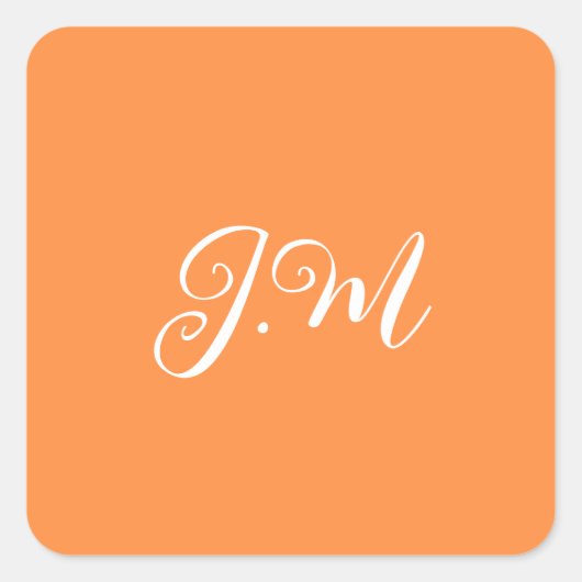 Coctail Party Oranje effen kleur monogram initiale Vierkante Sticker (Voorkant)