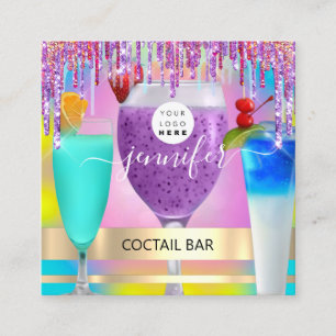 Coctail Pub Wine Restaurant Logo Holographic Drink Vierkante Visitekaartje