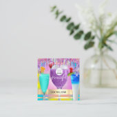 Coctail Pub Wine Restaurant Logo Holographic Drink Vierkante Visitekaartje (Staand voorkant)