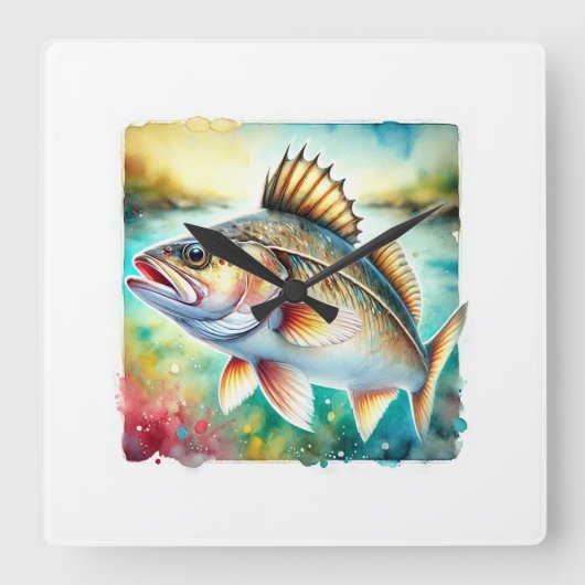 Cod Fish 190724AREF127 - Watercolor Vierkante Klok (Voorkant)